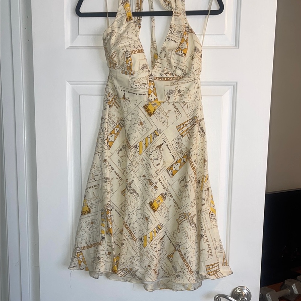 J. Crew Cream and Gold Halter Sundress